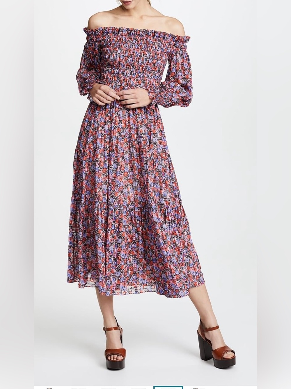 Rebecca Taylor Cosmic Fleur Silk Off-the-Shoulder Midi Dress XS / US 0